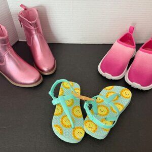 3 Toddler Girls Footwear -Boots (worn once)/Water Shoes (New)/ Flip Flops (New)